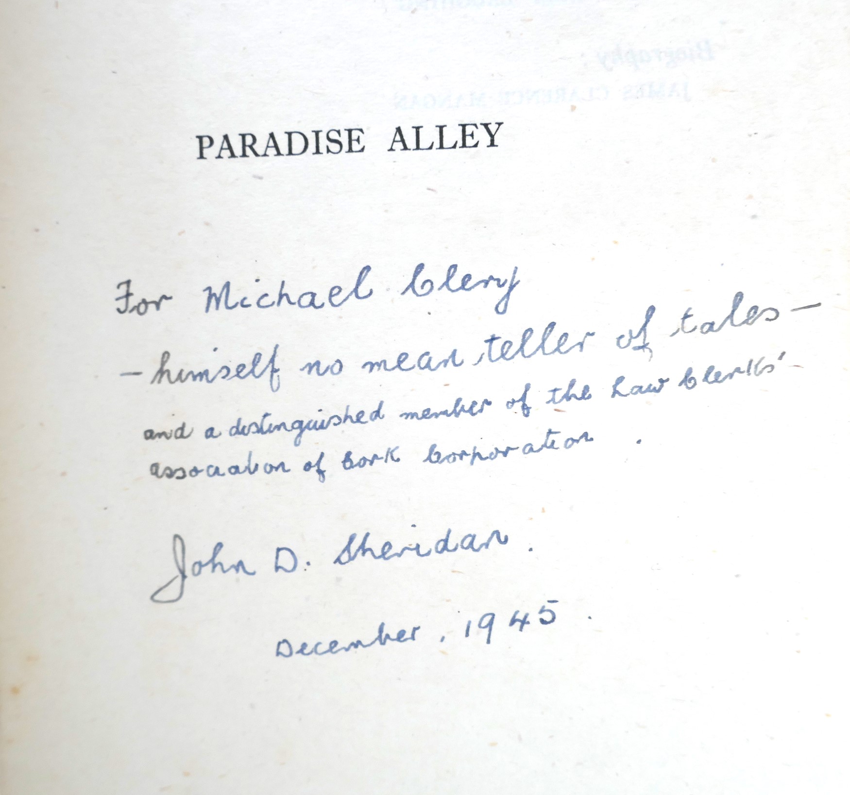 Paradise Alley. Inscribed by the Author (1945) - Image 2