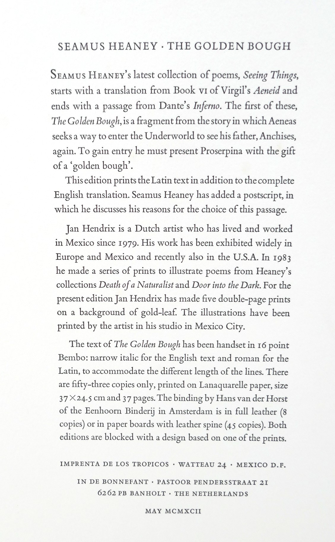 The Golden Boug. Screenprints by Jan Hendrix (1992) - Image 3