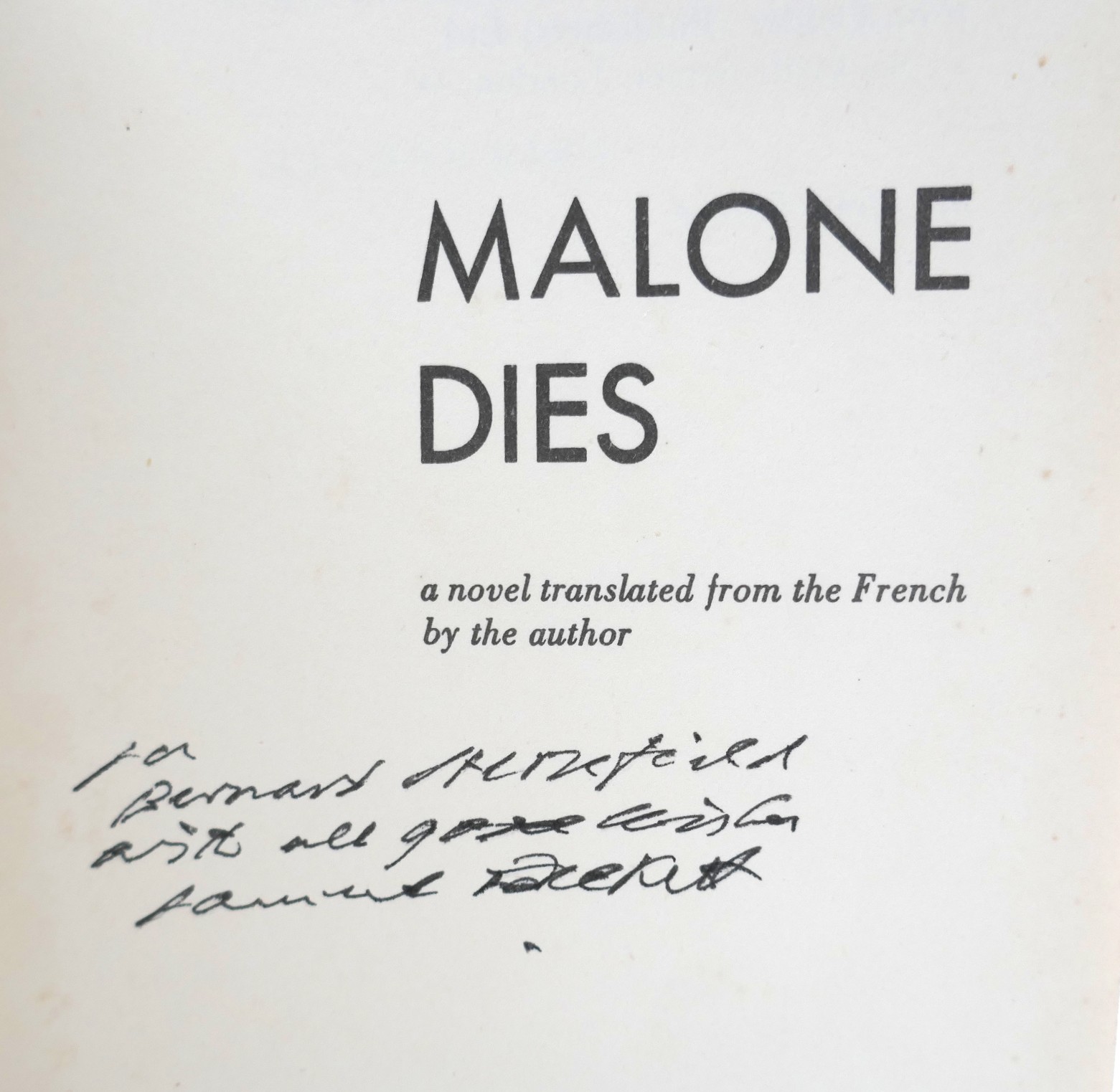 Malone Dies. Inscribed by the Author (1958) - Image 4