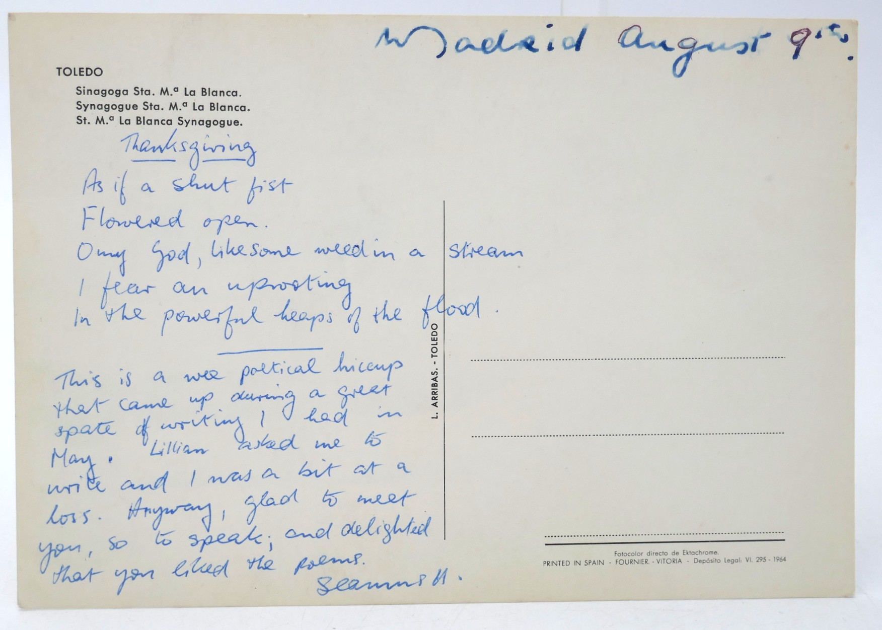 Postcard With Unpublished Verse (1969) - Image 2