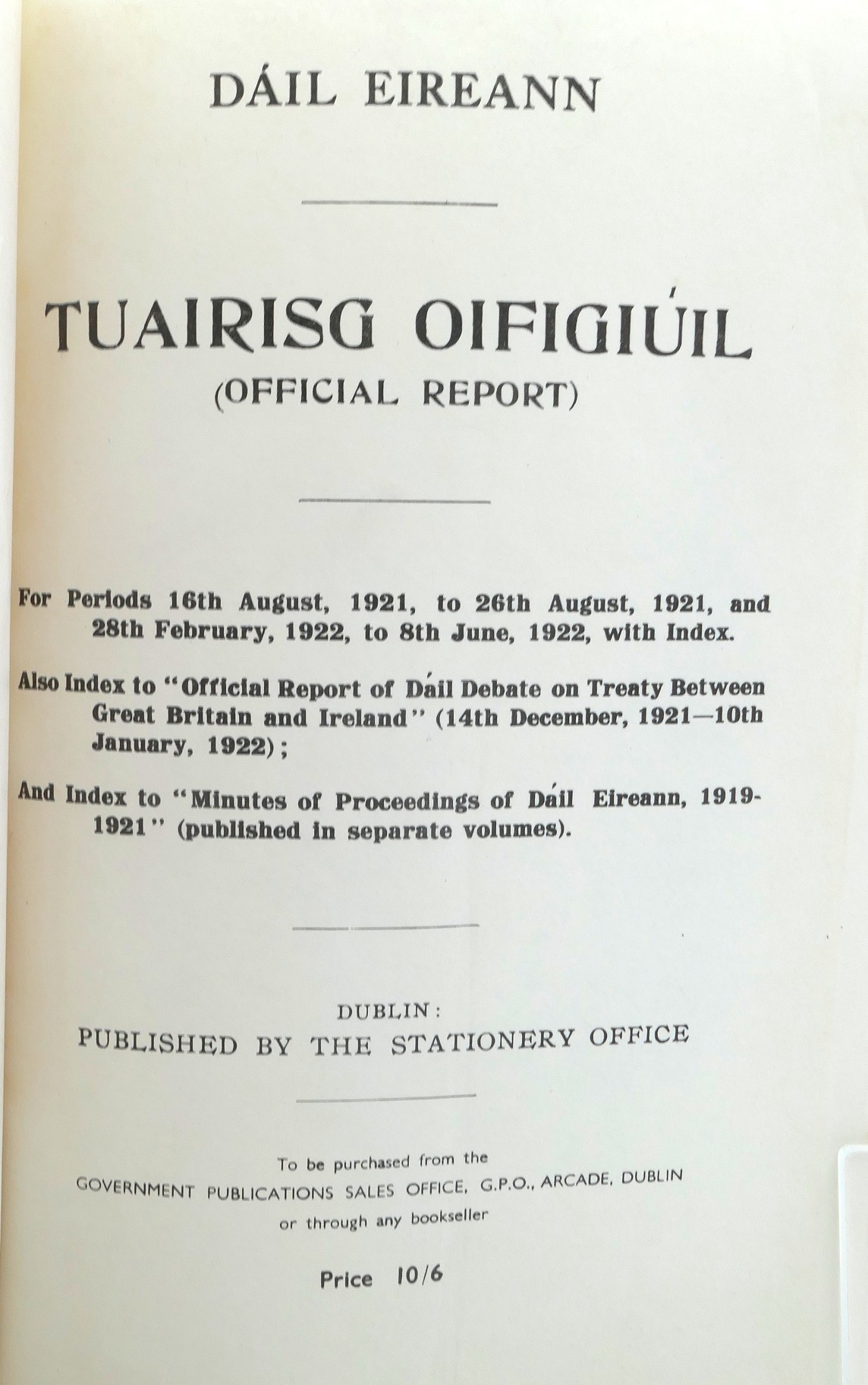 Dáil Eireann Official Reports (1919 - 1922) - Image 3