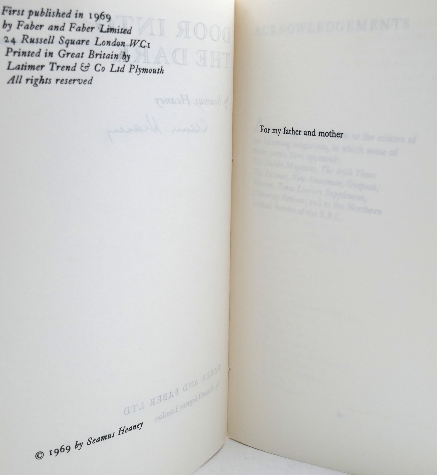 Uncorrected Proofs of Seamus Heaney's First Major Collections (1966-1972) - Image 7